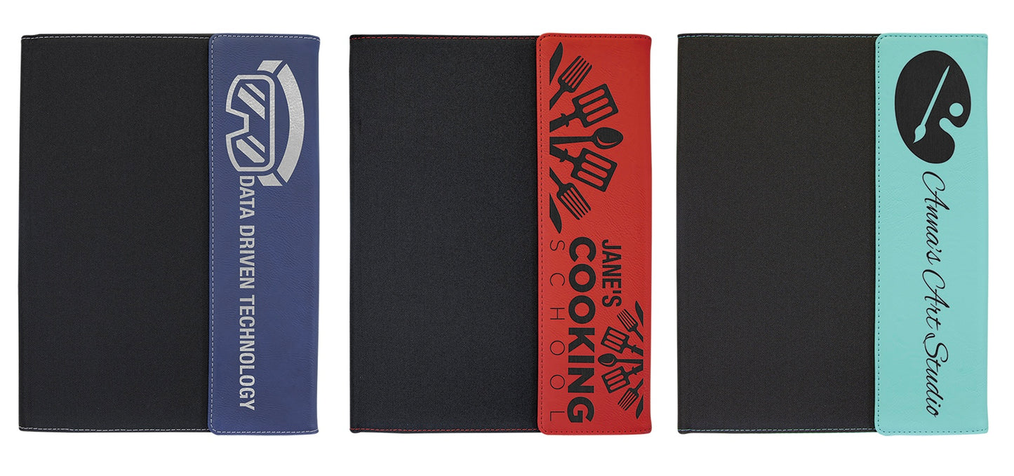 9 1/2" x 12" Laserable Leatherette / Black Canvas Portfolio with Notepad