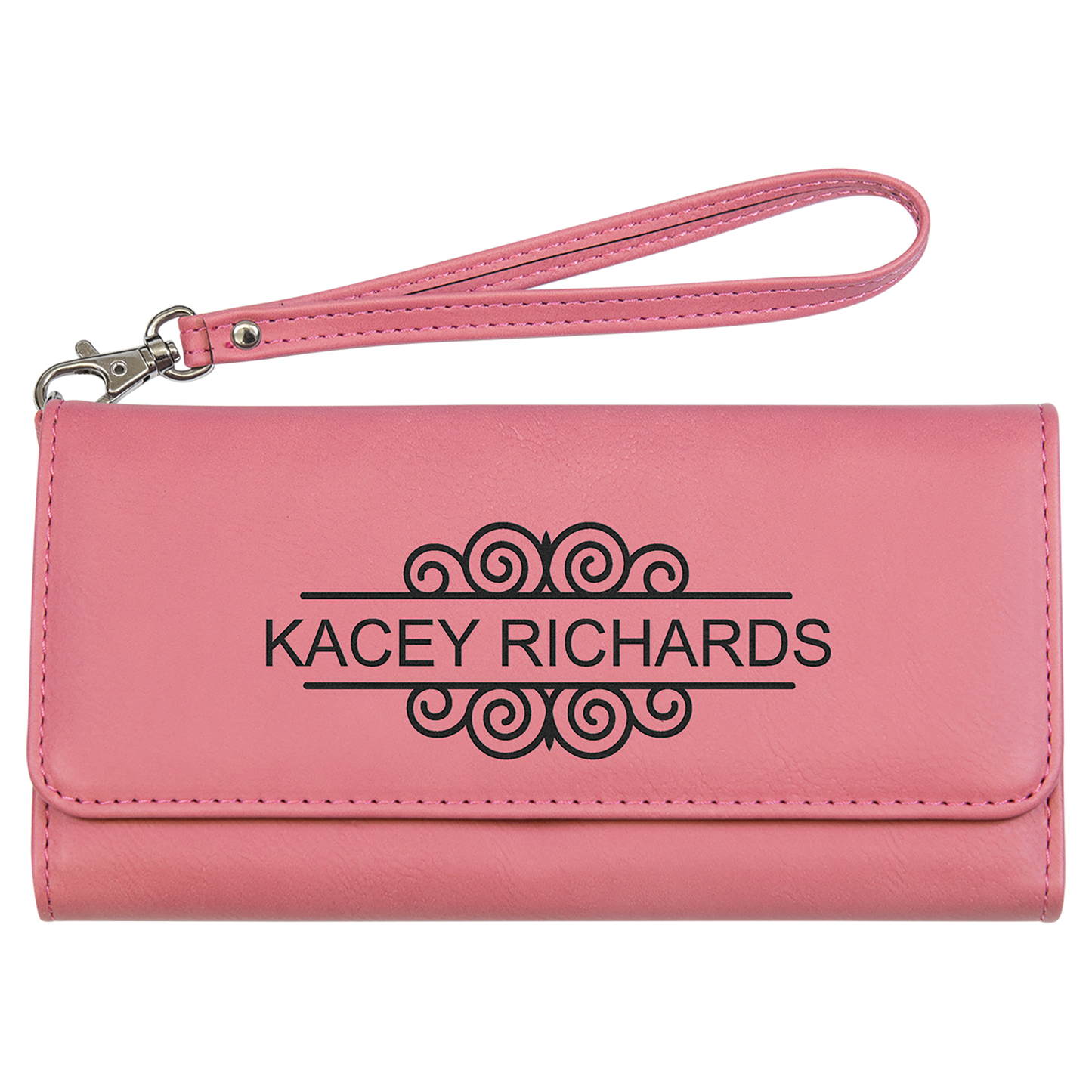 7 1/2" x 4" Laserable Leatherette Wallet with Strap