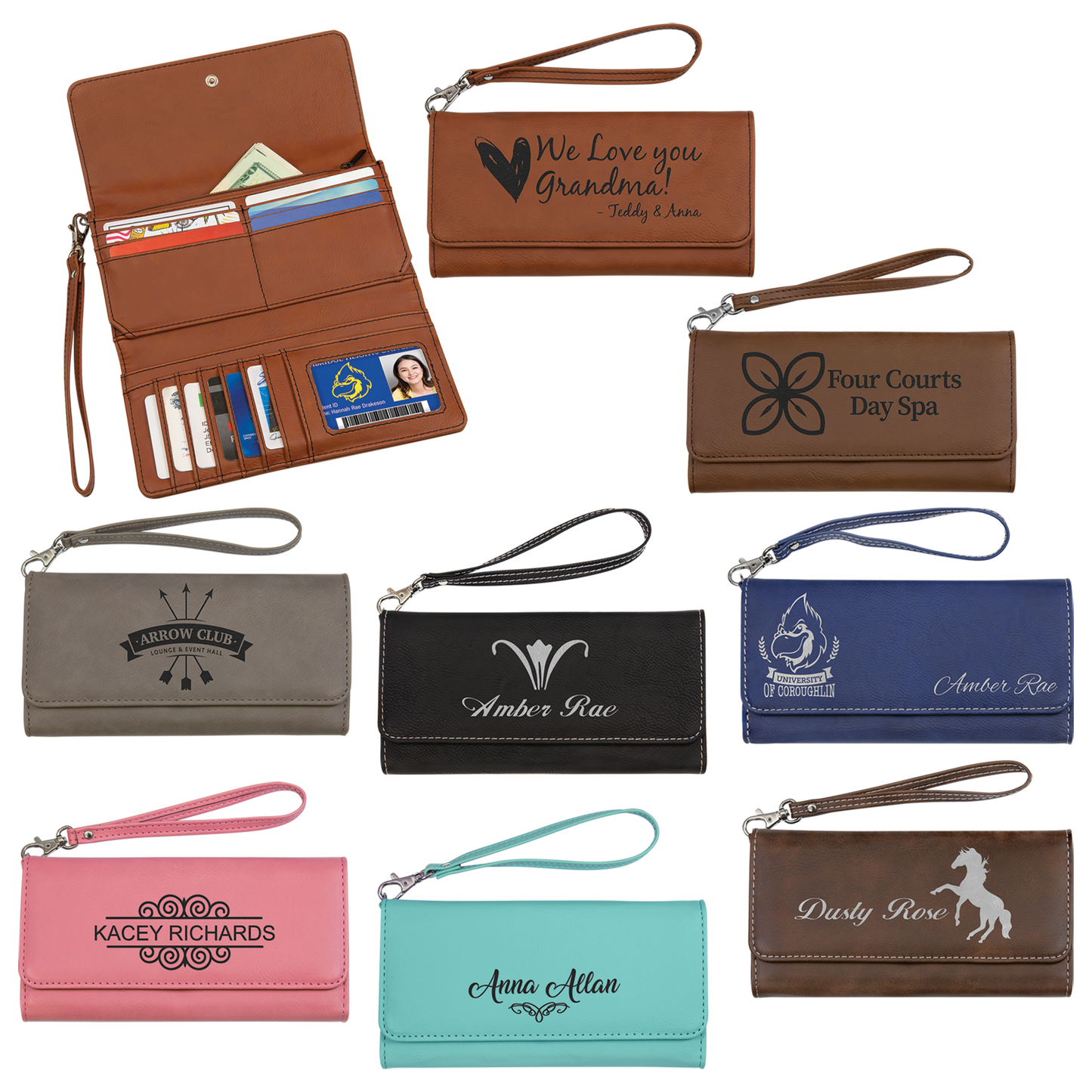 7 1/2" x 4" Laserable Leatherette Wallet with Strap