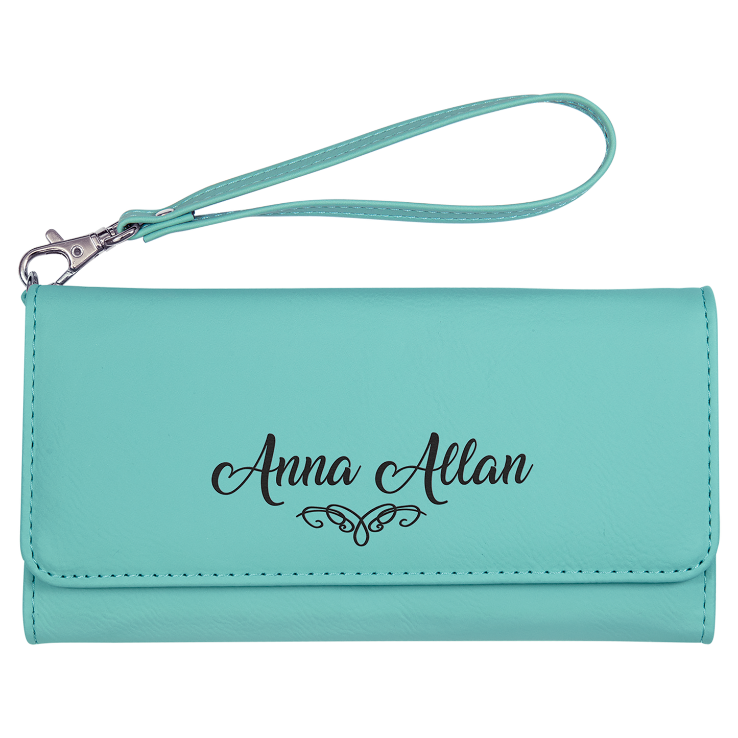 7 1/2" x 4" Laserable Leatherette Wallet with Strap