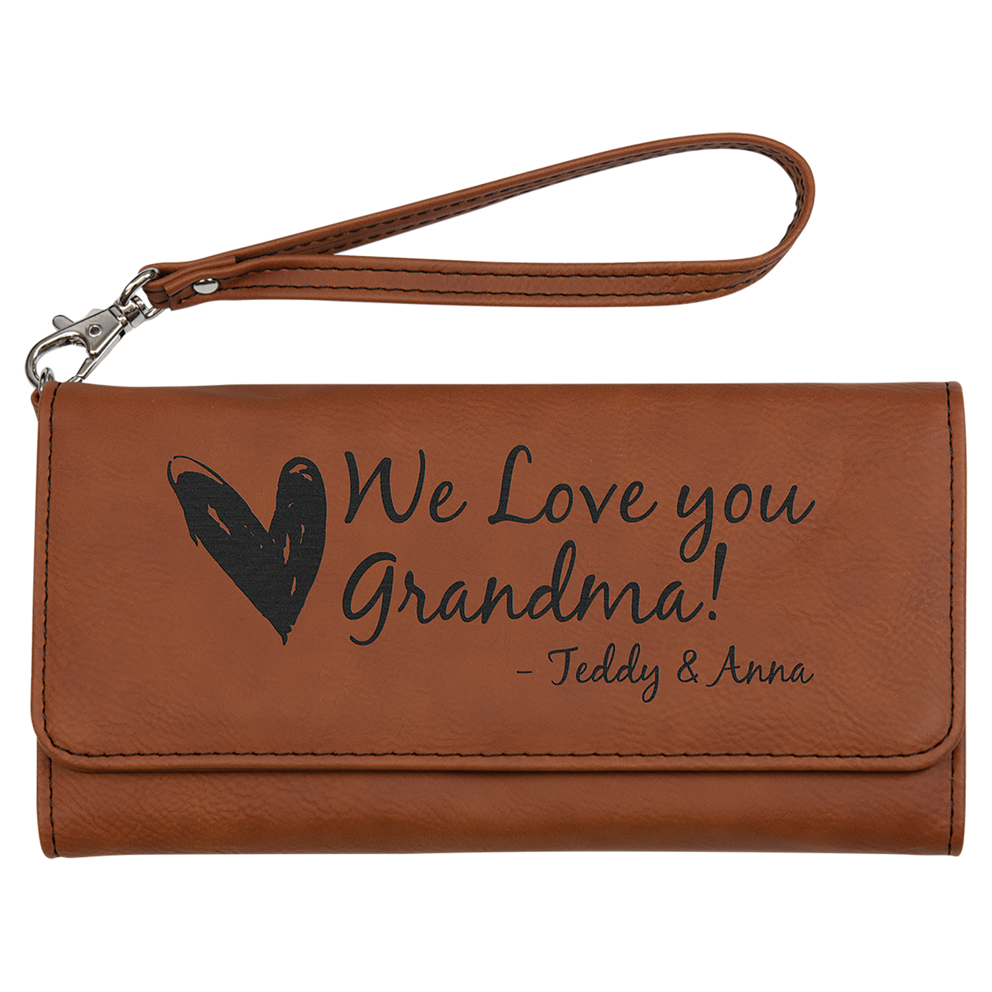 7 1/2" x 4" Laserable Leatherette Wallet with Strap
