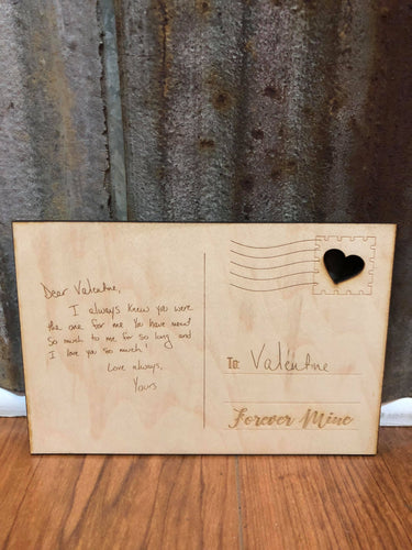 Wooden Valentine's Day postcard