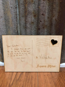 Wooden Valentine's Day postcard