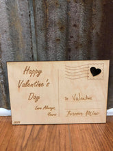 Load image into Gallery viewer, Wooden Valentine&#39;s Day postcard