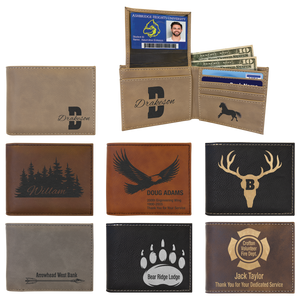 Laserable Leatherette Bi-Fold Wallet w/Flip ID