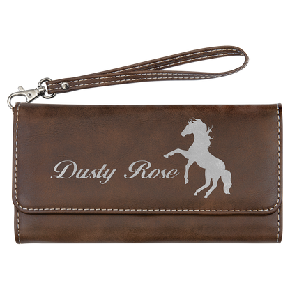 7 1/2" x 4" Laserable Leatherette Wallet with Strap