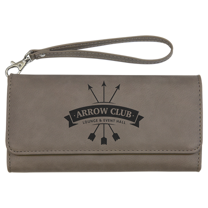 7 1/2" x 4" Laserable Leatherette Wallet with Strap