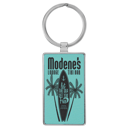 Laserable Leatherette/Metal Rectangle Keychain
