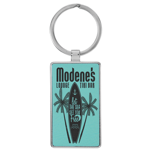 Laserable Leatherette/Metal Rectangle Keychain