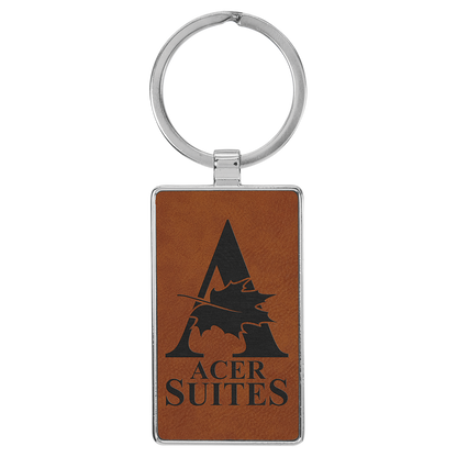 Laserable Leatherette/Metal Rectangle Keychain