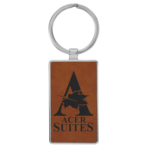 Laserable Leatherette/Metal Rectangle Keychain