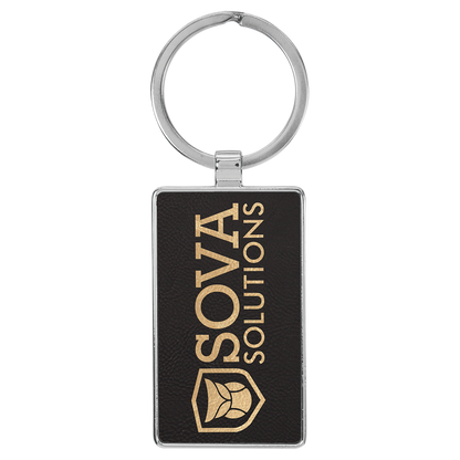 Laserable Leatherette/Metal Rectangle Keychain