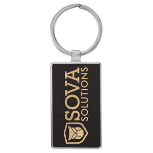 Laserable Leatherette/Metal Rectangle Keychain