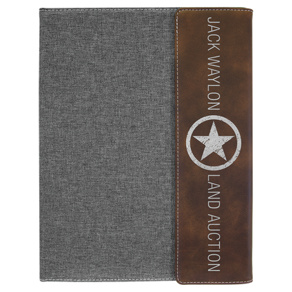 9 1/2" x 12" Laserable Leatherette / Gray Canvas Portfolio with Notepad