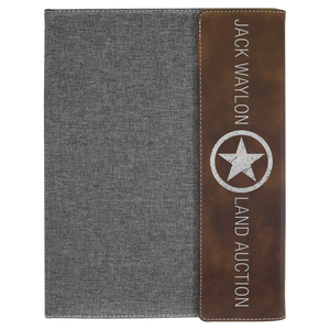 9 1/2" x 12" Laserable Leatherette / Gray Canvas Portfolio with Notepad