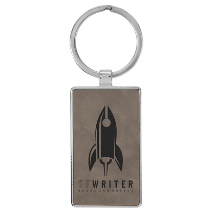 Laserable Leatherette/Metal Rectangle Keychain