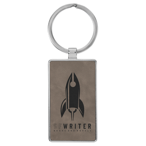 Laserable Leatherette/Metal Rectangle Keychain