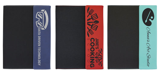 9 1/2" x 12" Laserable Leatherette / Black Canvas Portfolio with Notepad