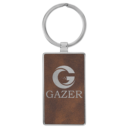 Laserable Leatherette/Metal Rectangle Keychain