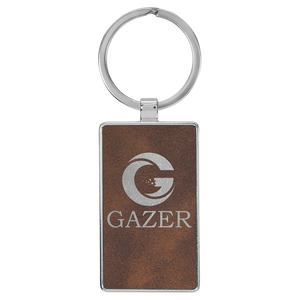 Laserable Leatherette/Metal Rectangle Keychain