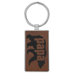 Laserable Leatherette/Metal Rectangle Keychain