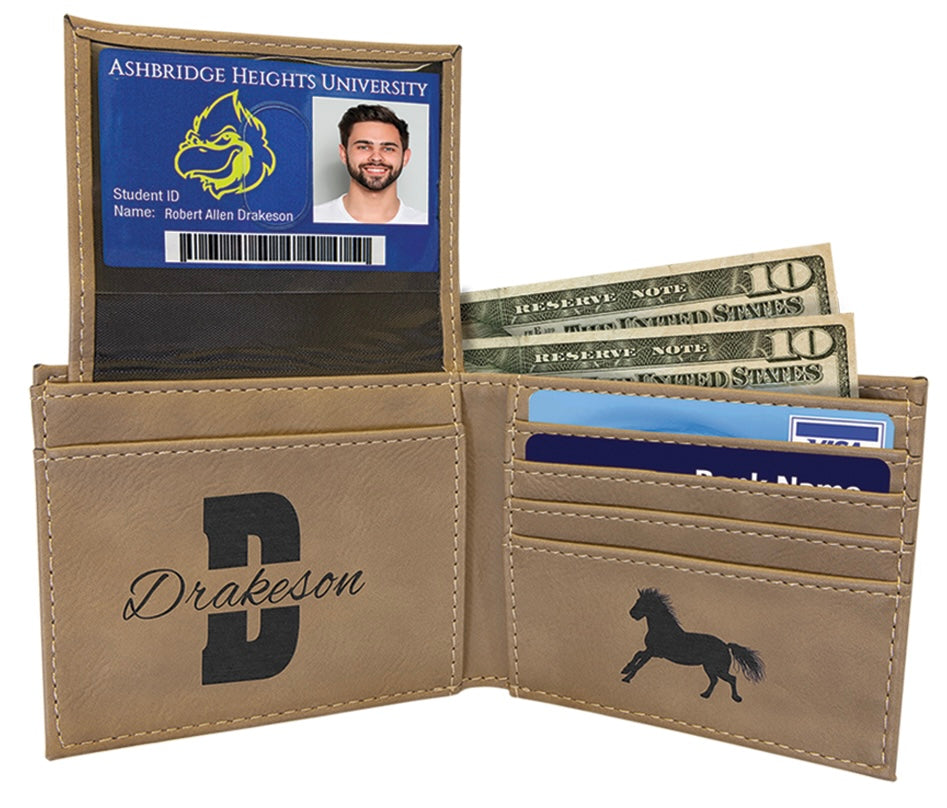 Laserable Leatherette Bi-Fold Wallet w/Flip ID