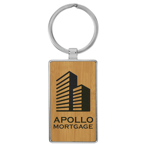 Laserable Leatherette/Metal Rectangle Keychain