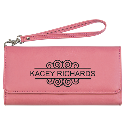 7 1/2" x 4" Laserable Leatherette Wallet with Strap