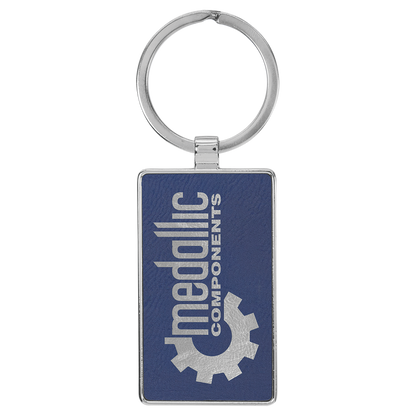 Laserable Leatherette/Metal Rectangle Keychain