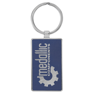 Laserable Leatherette/Metal Rectangle Keychain