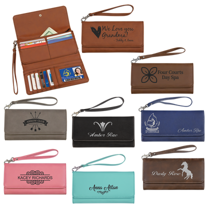 7 1/2" x 4" Laserable Leatherette Wallet with Strap