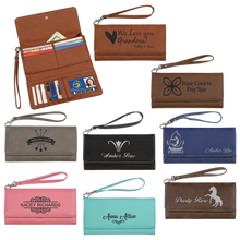Load image into Gallery viewer, 7 1/2&quot; x 4&quot; Laserable Leatherette Wallet with Strap