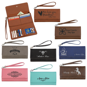 7 1/2" x 4" Laserable Leatherette Wallet with Strap