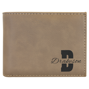 Laserable Leatherette Bi-Fold Wallet w/Flip ID