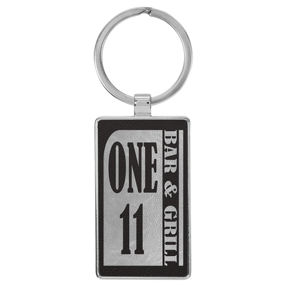 Laserable Leatherette/Metal Rectangle Keychain