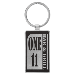 Laserable Leatherette/Metal Rectangle Keychain