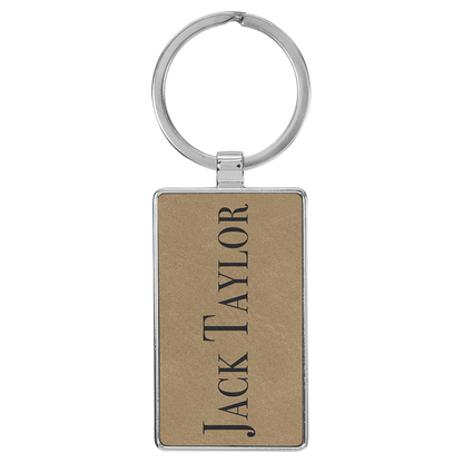 Laserable Leatherette/Metal Rectangle Keychain