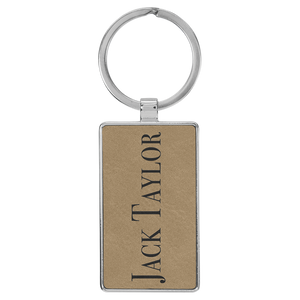 Laserable Leatherette/Metal Rectangle Keychain