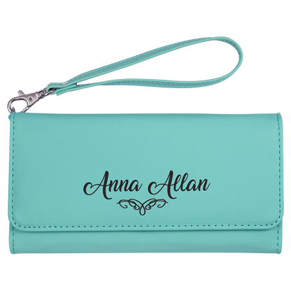 7 1/2" x 4" Laserable Leatherette Wallet with Strap