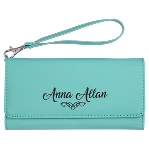 7 1/2" x 4" Laserable Leatherette Wallet with Strap