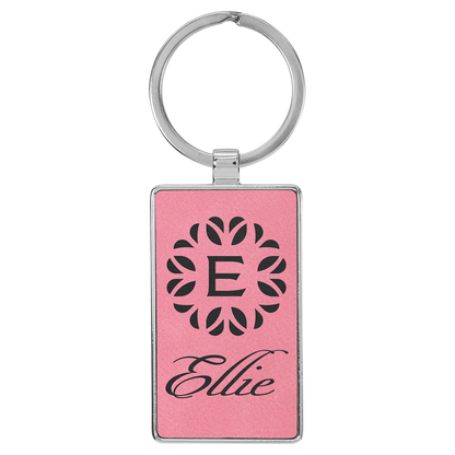 Laserable Leatherette/Metal Rectangle Keychain