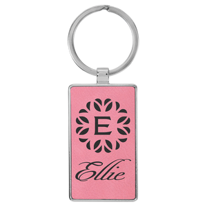 Laserable Leatherette/Metal Rectangle Keychain