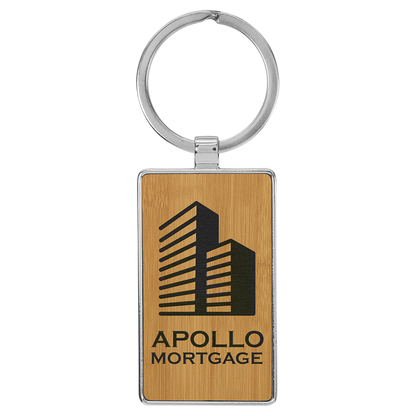 Laserable Leatherette/Metal Rectangle Keychain