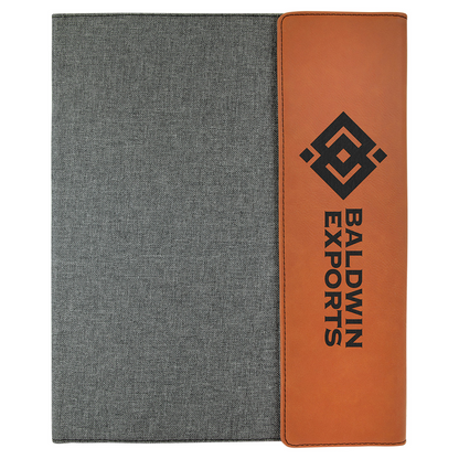 9 1/2" x 12" Laserable Leatherette / Gray Canvas Portfolio with Notepad