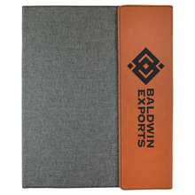 Load image into Gallery viewer, 9 1/2&quot; x 12&quot; Laserable Leatherette / Gray Canvas Portfolio with Notepad