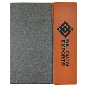 9 1/2" x 12" Laserable Leatherette / Gray Canvas Portfolio with Notepad