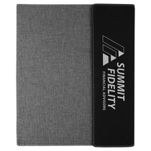 Load image into Gallery viewer, 9 1/2&quot; x 12&quot; Laserable Leatherette / Gray Canvas Portfolio with Notepad