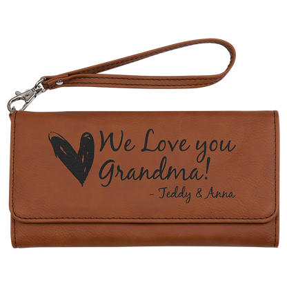 7 1/2" x 4" Laserable Leatherette Wallet with Strap