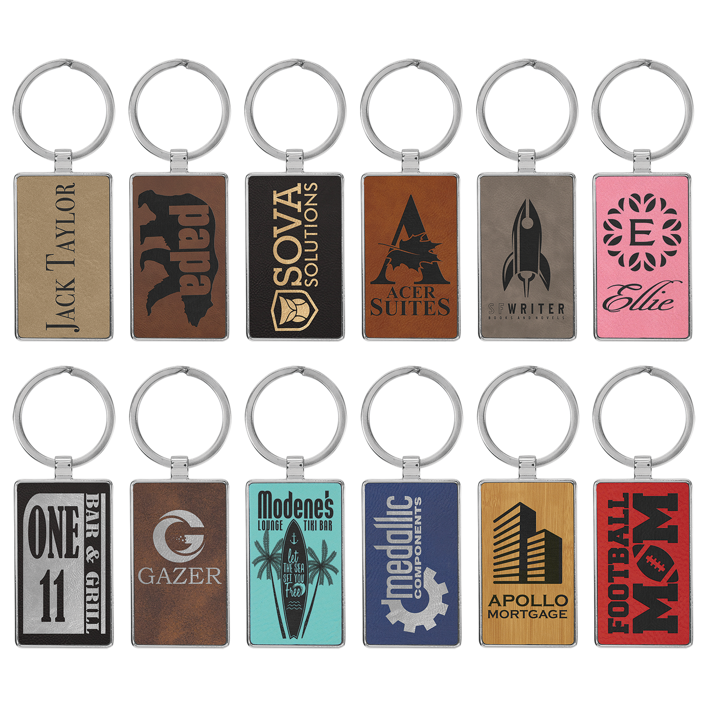 Laserable Leatherette/Metal Rectangle Keychain