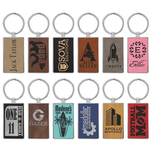 Laserable Leatherette/Metal Rectangle Keychain